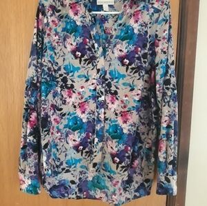 Dana Buchman button down floral print size small blouse A-50